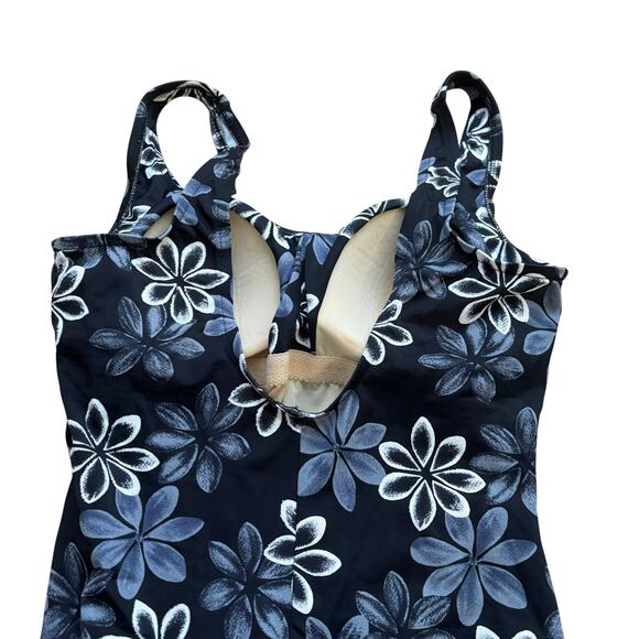 Maxine Black White Grey Floral One Piece Swimsuit 14 Vintage 90s Pinup Spa Girl - Picture 7 of 13
